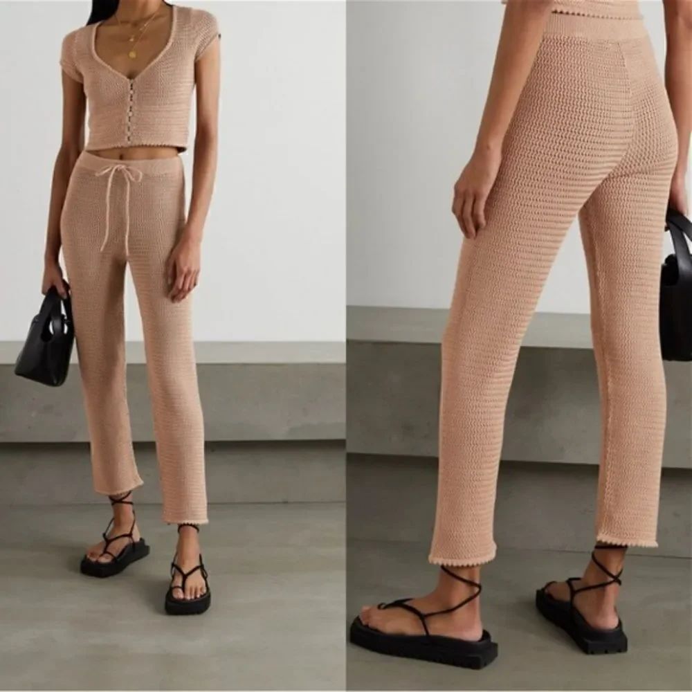 Reformation Rosso Open Knit Cotton Cream Pants Straight Leg Crop Size XS